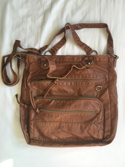 Brown Leather School Zipped Bag