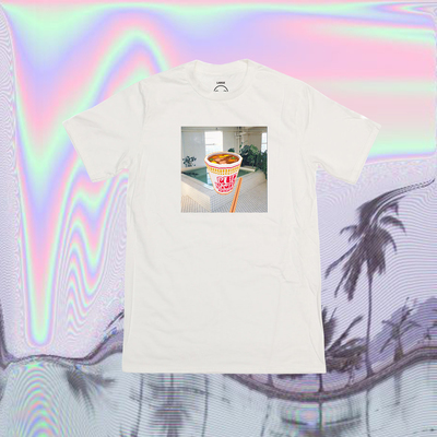 VAPORWAVE JAPANESE CUP NOODLE IN LOFI 3D T SHIRT IN WHITE
