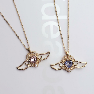 Harajuku angel wings crystal heart necklace