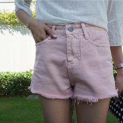 Pastel pink fringed shorts