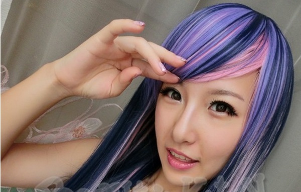Gradient Color Blue Pink Long Wavy Synthetic hair
