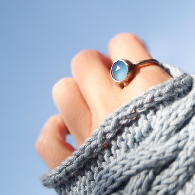 "skye" rose cut chalcedony and sterling silver ring by thornbird studios