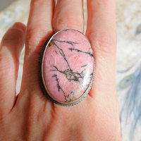 "Pink Healing" rhodonite and silver ring by Thornbird Studios - Thumbnail 1