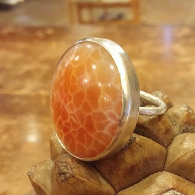 "orange crab" agate and sterling silver ring by thornbird studios