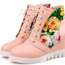 Free Shipping White flower Pu leather Women boots Shoes
