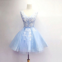 Cute Blue Handmade Short Homecoming Dresses, Prom Dresses, Short Formal Dresses - Thumbnail 1