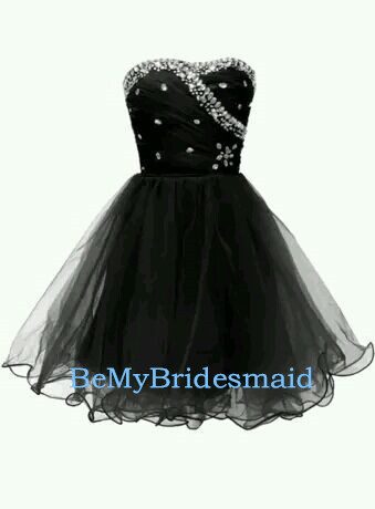 Adorable Tulle Short Handmade Black Prom Dresses, Cute Homecoming Dresses