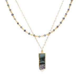 Amethyst Slice with Iolite Layered Necklace