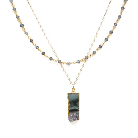 Amethyst Slice with Iolite Layered Necklace
