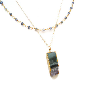 Amethyst Slice with Iolite Layered Necklace - Thumbnail 1