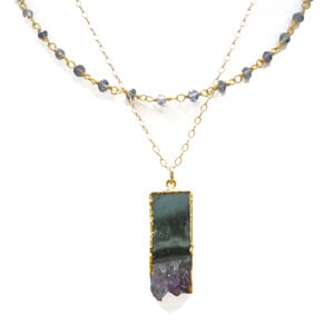 Amethyst Slice with Iolite Layered Necklace - Thumbnail 2