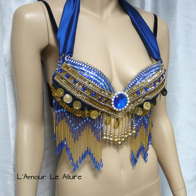 Blue and gold gypsy bra cosplay dance costume rave bra rave wear halloween burlesque show girl - Thumbnail 5