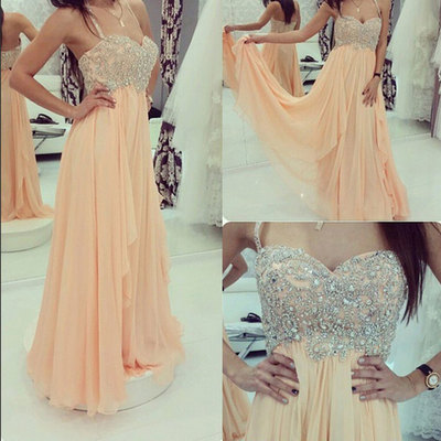 Sweetheart halter prom dresses,peach chiffon prom dresses,a line prom dresses,floor length prom dresses,beaded party dresses,bds00708