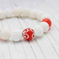 White Orange Coral beaded bracelet - Thumbnail 3