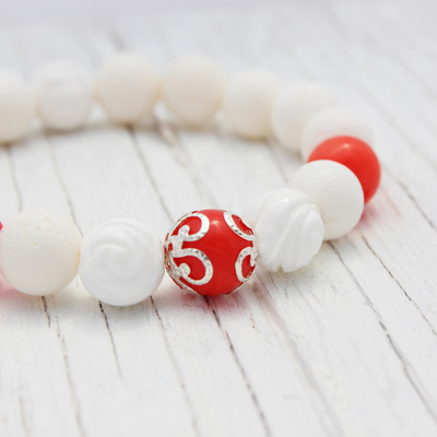 White orange coral beaded bracelet
