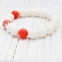 White Orange Coral beaded bracelet - Thumbnail 1