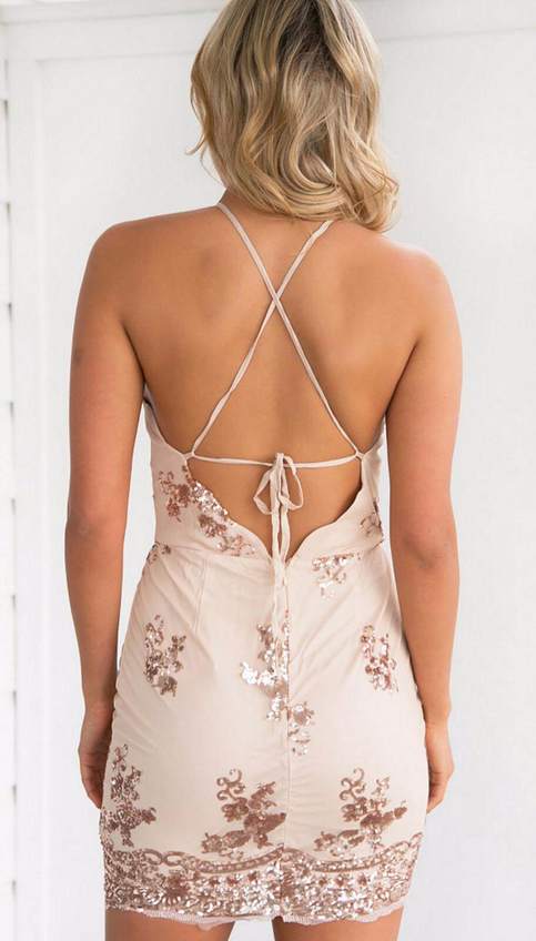 Sequined Elegant Bodycon Nippon Flower Halter Neck Backless Dress