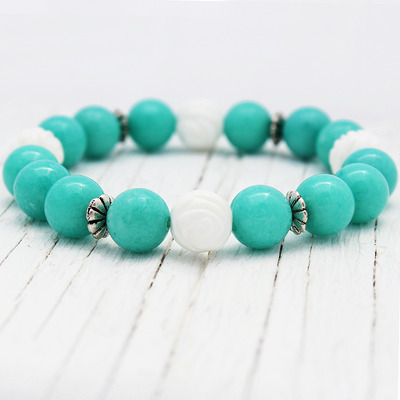 Turquoise Blue Jade Coral beaded bracelet 