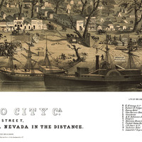 Sacramento City, California in 1850 - Bird's Eye View, Aerial, Panorama, Vintage, Antique map, Reproduction, Fine Art, Wall Map, History - Thumbnail 2