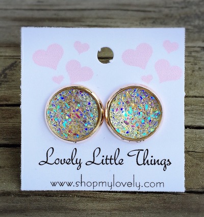 12mm Clear Iridescent Studs with Light Gold Setting
