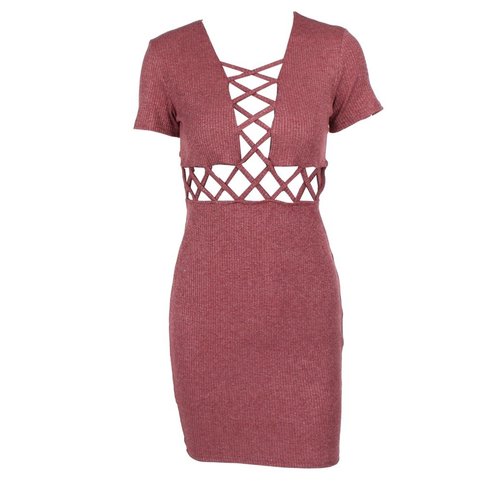 Wine Cut Out Criss Cross Dress