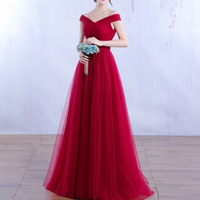 Elegant a-line off shoulder tulle long prom dress,formal dresses - Thumbnail 5