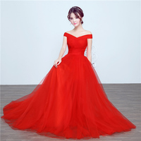 Elegant A-line off shoulder tulle long prom dress,formal dresses - Thumbnail 2
