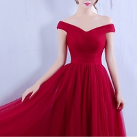 Elegant A-line off shoulder tulle long prom dress,formal dresses - Thumbnail 1