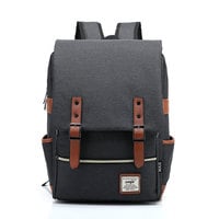 Vintage Simple Canvas Travel Rucksack Leisure Backpack Schoolbag - Thumbnail 4