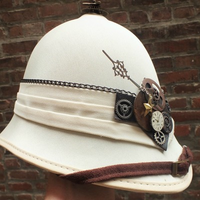 "get pithy" unique handmade steampunk pith helmet hat by lisa benshoof, ooak