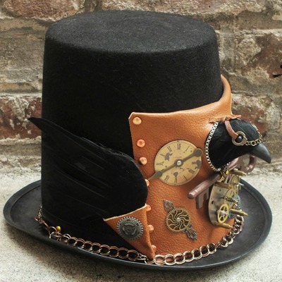 "clockwork raven" unique handmade steampunk hat with raven by lisa benshoof, ooak