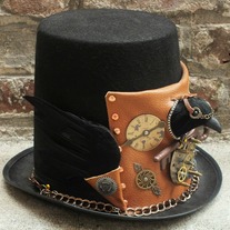 "Clockwork Raven" Unique Handmade Steampunk Hat with Raven by Lisa Benshoof, OOAK