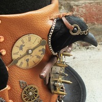 "Clockwork Raven" Unique Handmade Steampunk Hat with Raven by Lisa Benshoof, OOAK - Thumbnail 2