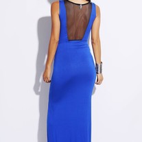 Blue Mesh Inset Double High Slit Maxi - Thumbnail 1