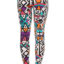 Orange and Purple Aztec Print Leggings - Thumbnail 1