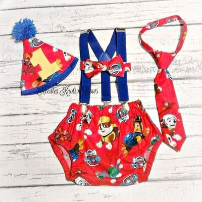 Boys paw patrol cake smash set, boys 1st birthday outfit - Thumbnail 3