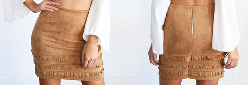 Retro High Waist Tassel Suede Leather Pencil skirt