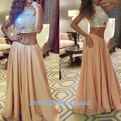 Sexy chamapgne two piece prom dresses 2017, prom dresses, party dresses