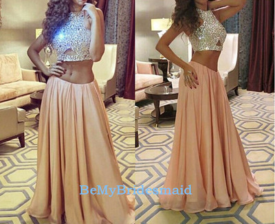 Sexy Chamapgne Two Piece Prom Dresses 2017, Prom Dresses, Party Dresses
