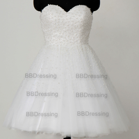 White Homecoming Dress Short Prom Dresses With Pearls pst0847 - Thumbnail 1