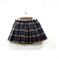 Japanese lovely grid pleated skirts - Thumbnail 3