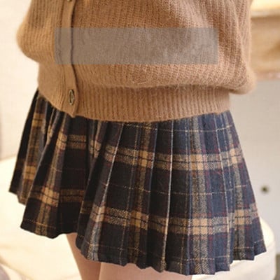 Japanese lovely grid pleated skirts