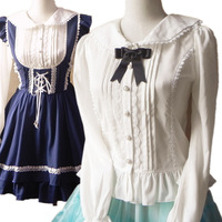 Harajuku sweet cute Orecchiette chiffon blouses - Thumbnail 1