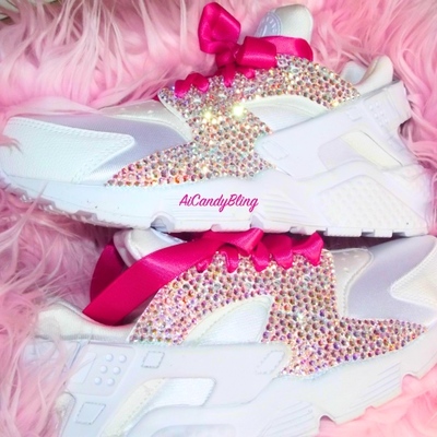 Crystal swarovski white nike huarache womens sneakers