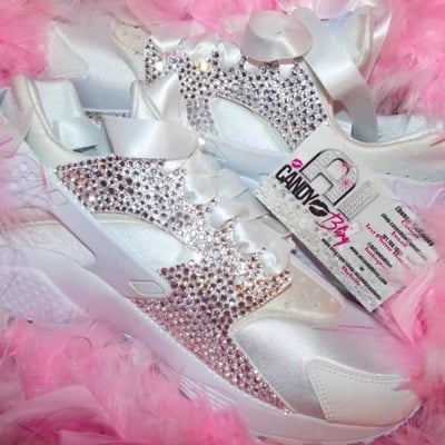 Crystal swarovski white nike huarache womens sneakers