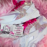 Crystal Swarovski White Nike Huarache Womens Sneakers - Thumbnail 2