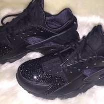Crystal Frontal Swarovski Black Nike Huarache Womens Sneakers