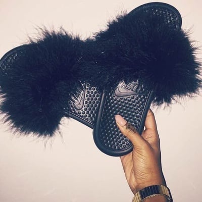 Faux fur nike slide sandals