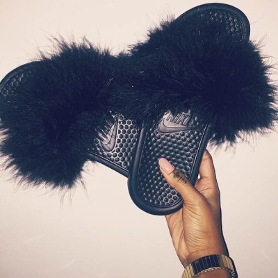 Faux Fur Nike Slide Sandals