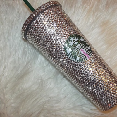Glass crystal or swarovski starbucks cold drink 16oz or 24oz tumbler